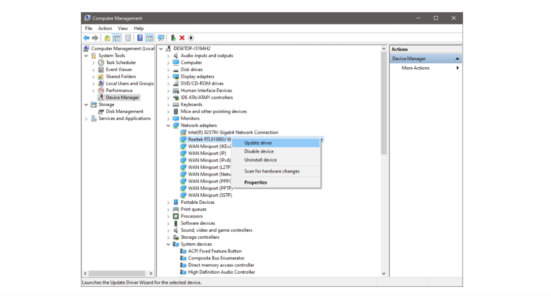 Обновление драйвера сетевого адаптера