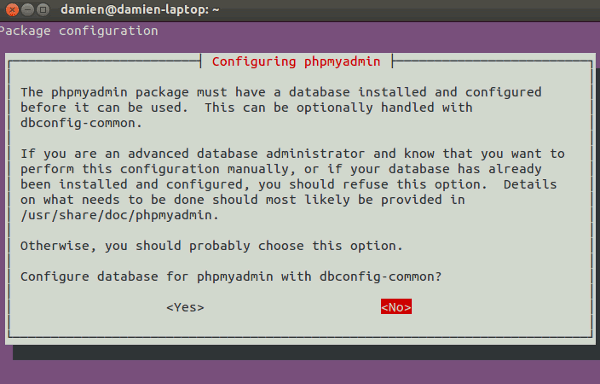 Выбор конфигурации базы данных для phpMyAdmin