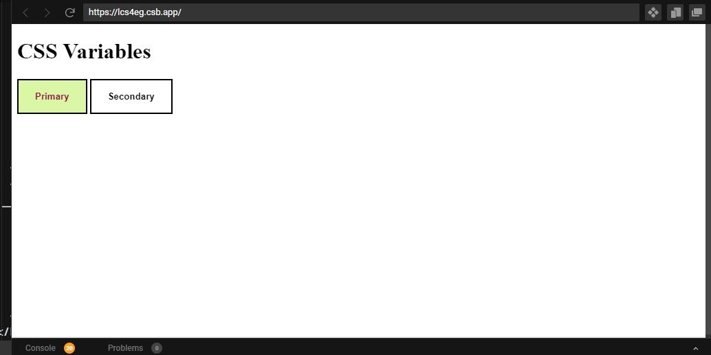 Скриншот двух кнопок. Одна из них после клика стала белой благодаря JavaScript и CSS-переменным