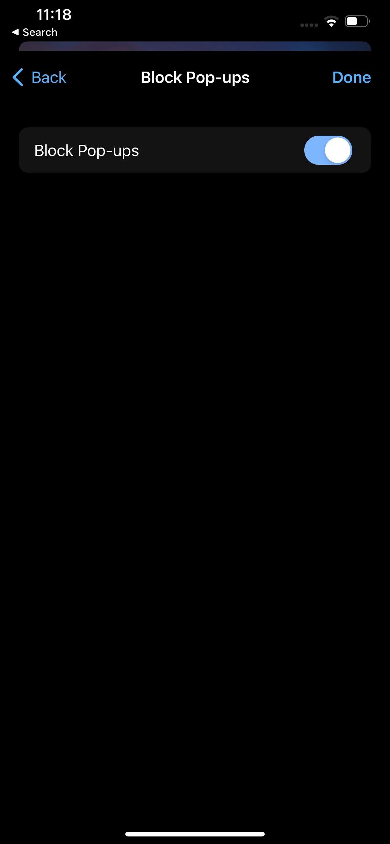 Включение блока всплывающих окон в настройках конфиденциальности iOS