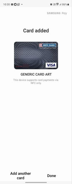 New card added in Samsung Wallet app.