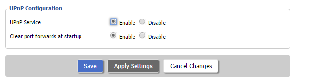 Интерфейс роутера с параметром UPnP