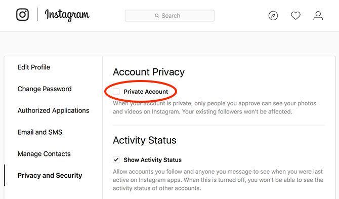 настройка приватности аккаунта в Instagram