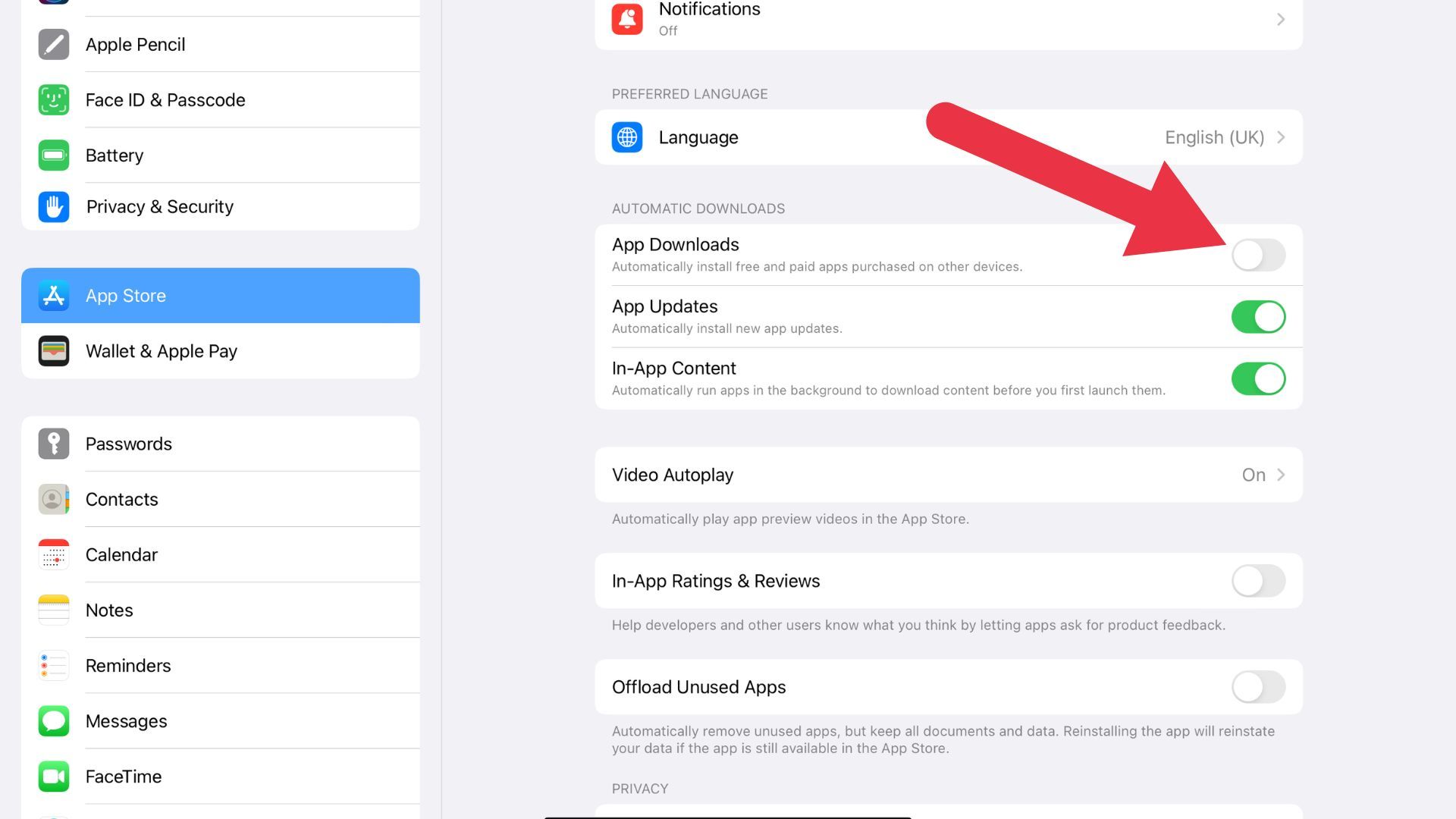 Настройки App Store — автоматические загрузки