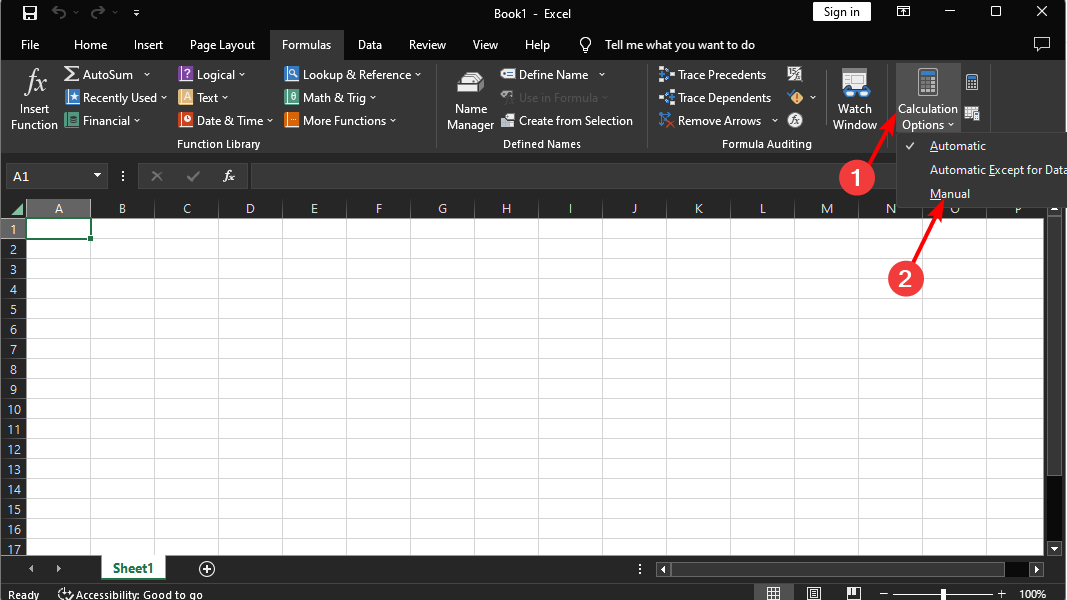 Параметры вычислений: вручную