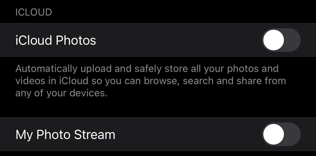 Опции iCloud Photos в настройках iPhone