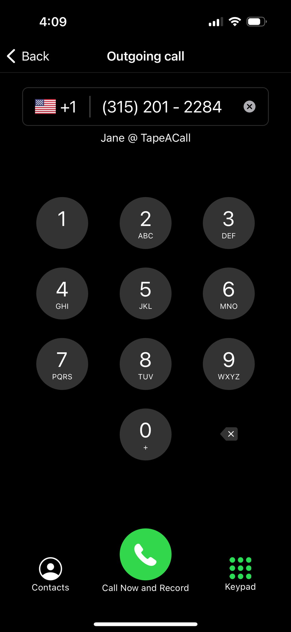 Recording an outgoing call in TapeACall