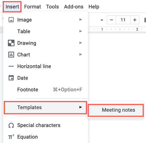 Выберите Meeting Notes рядом с Templates