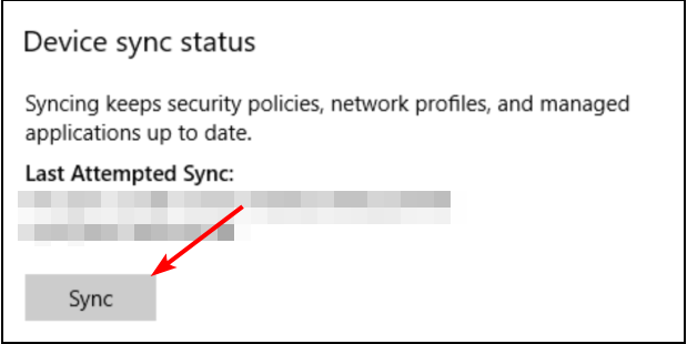 Кнопка синхронизации устройства в параметрах учётной записи