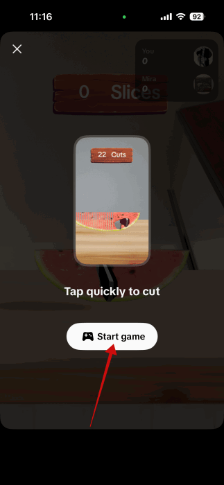 Botón para iniciar el juego en TikTok