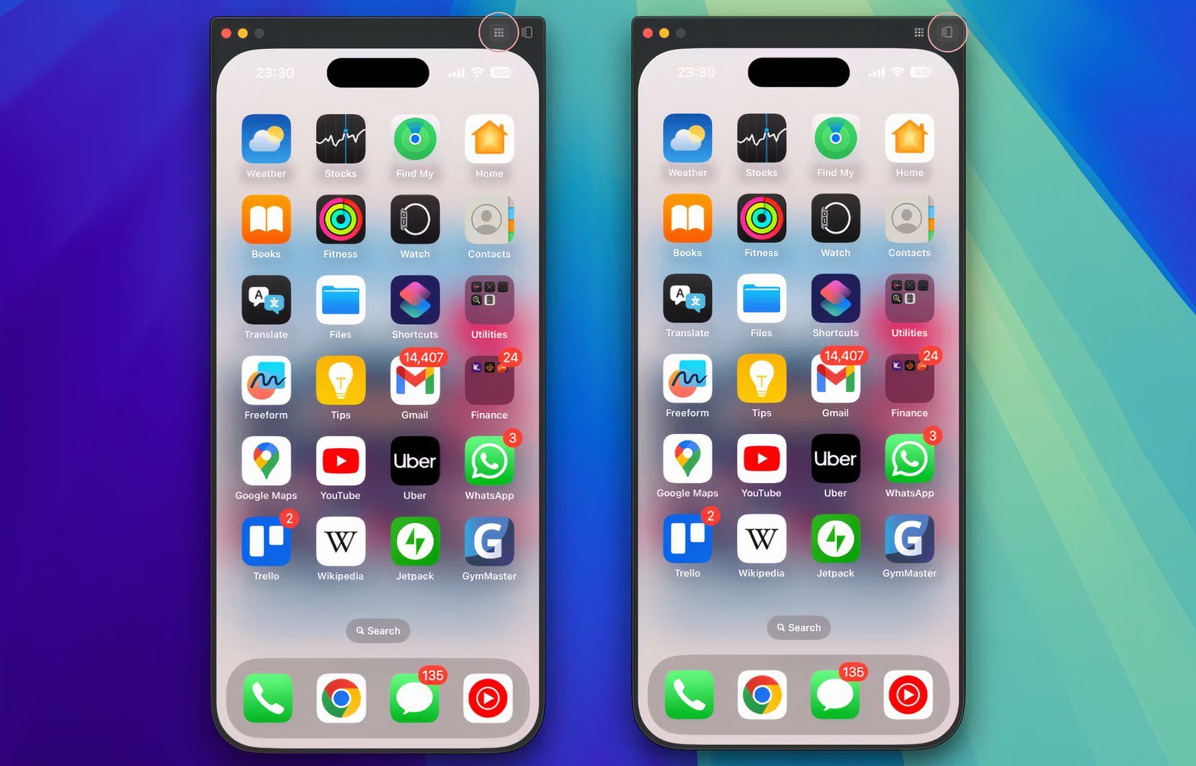 Два окна iPhone Mirroring в macOS Sequoia