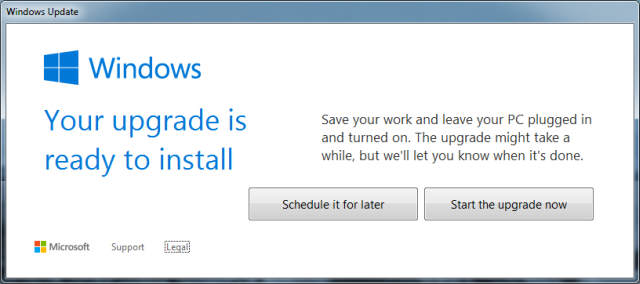 Окно уведомления: обновление Windows готово к установке