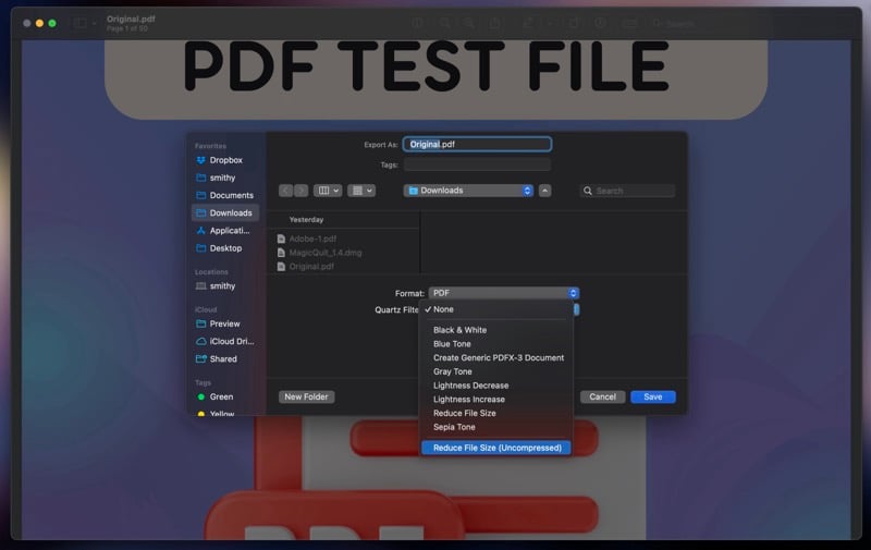 Применение кастомного фильтра к PDF в Preview