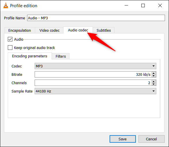 Параметры аудиокодека в VLC