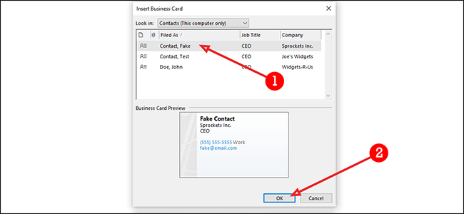 Выбор контакта для прикрепления как vCard