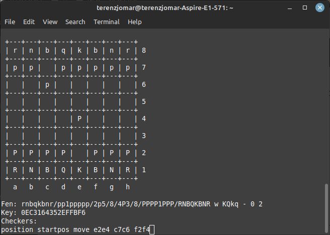 Терминал: текущее состояние e2e4 c7c6, ход человека f2f4