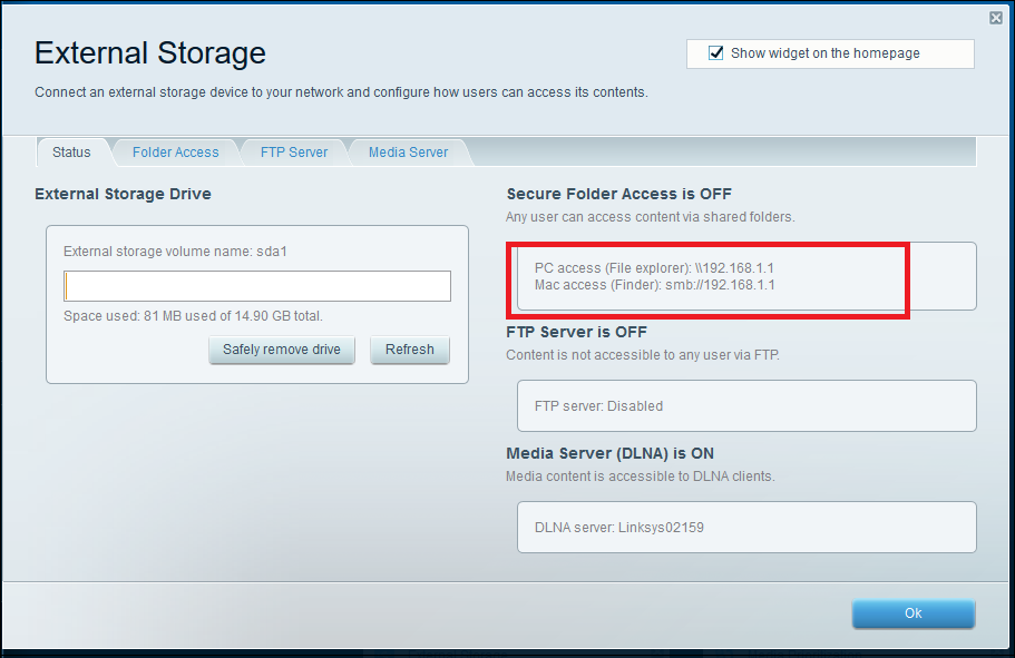 IP‑адрес роутера в External Storage для доступа через Проводник