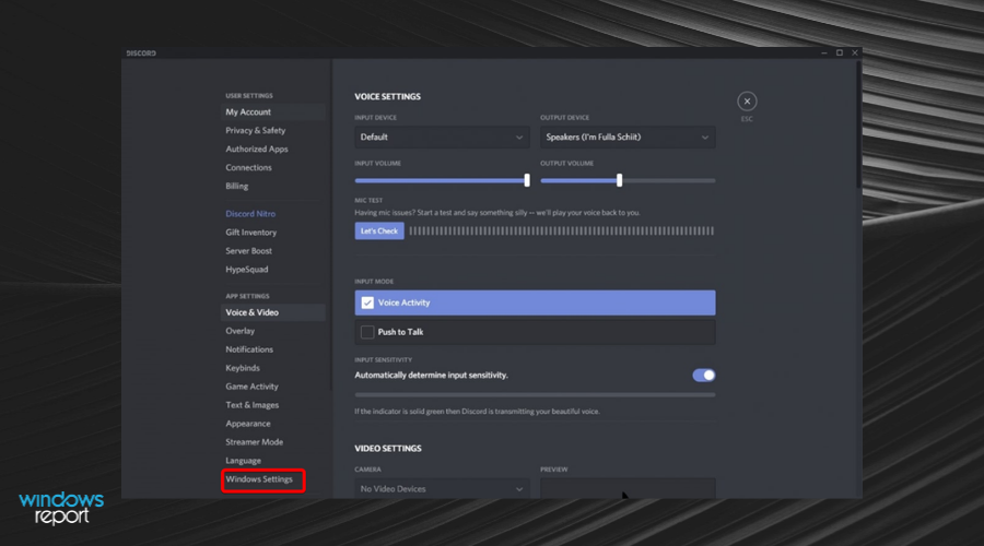Параметры Windows в Discord
