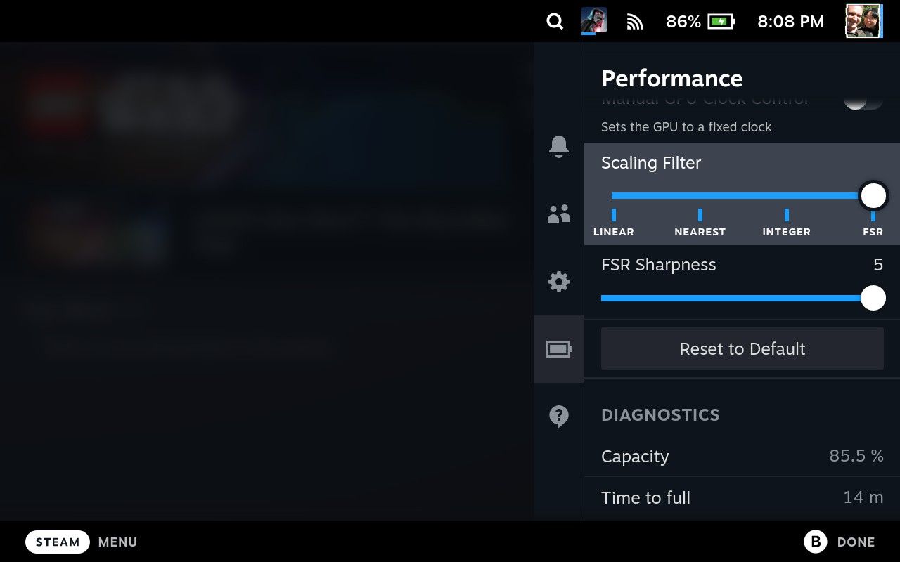Настройка масштабирования изображения в Steam Deck