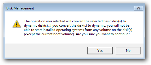 Предупреждение о динамическом томе и загрузке ОС