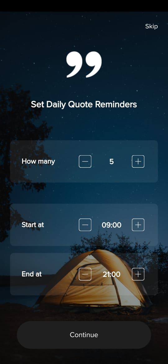 Скриншот приложения с вдохновляющими цитатами