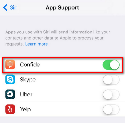 Включение поддержки приложений в Siri