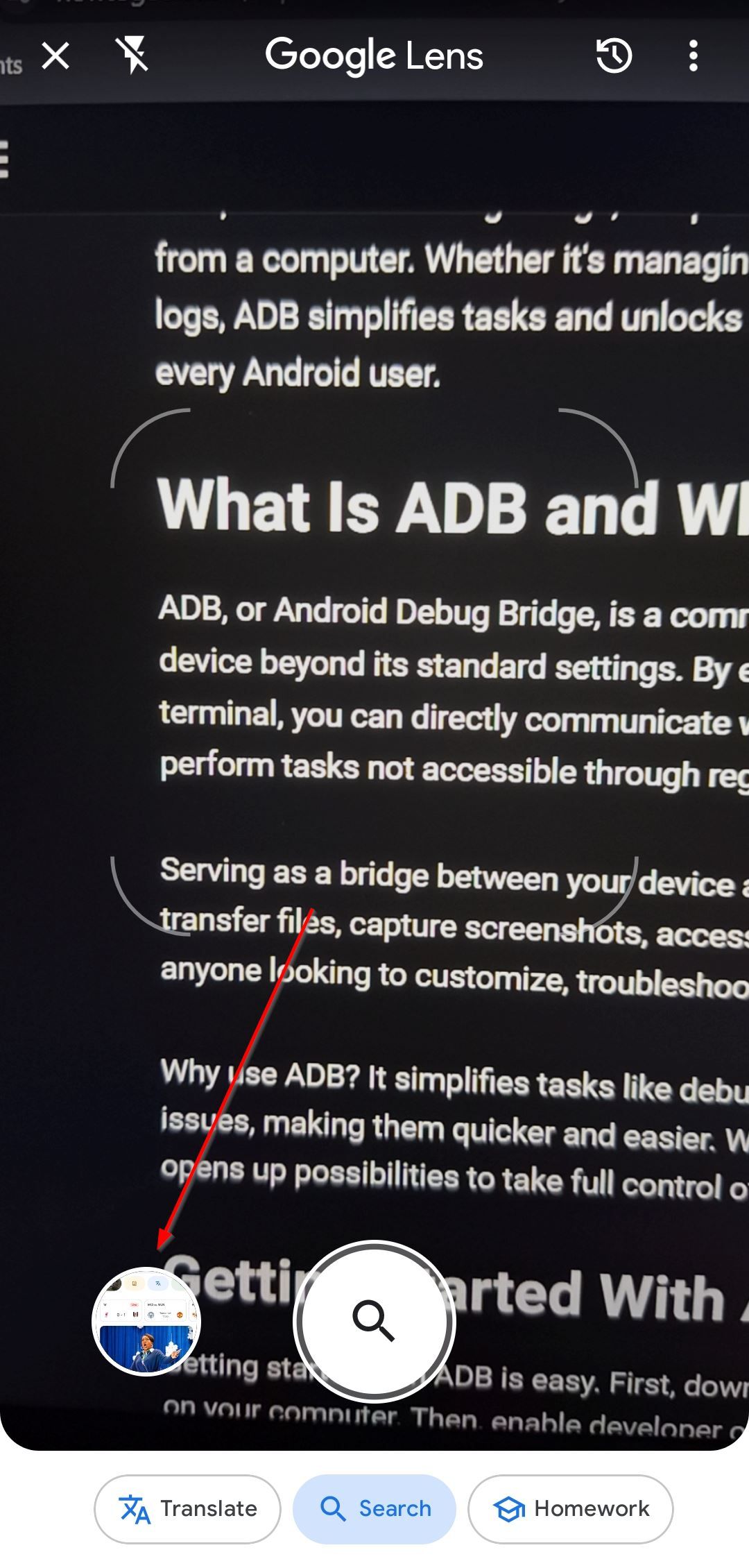 Интерфейс выбора изображений в галерее Google Lens