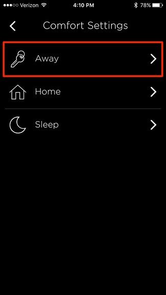 Экран расписания в приложении Ecobee