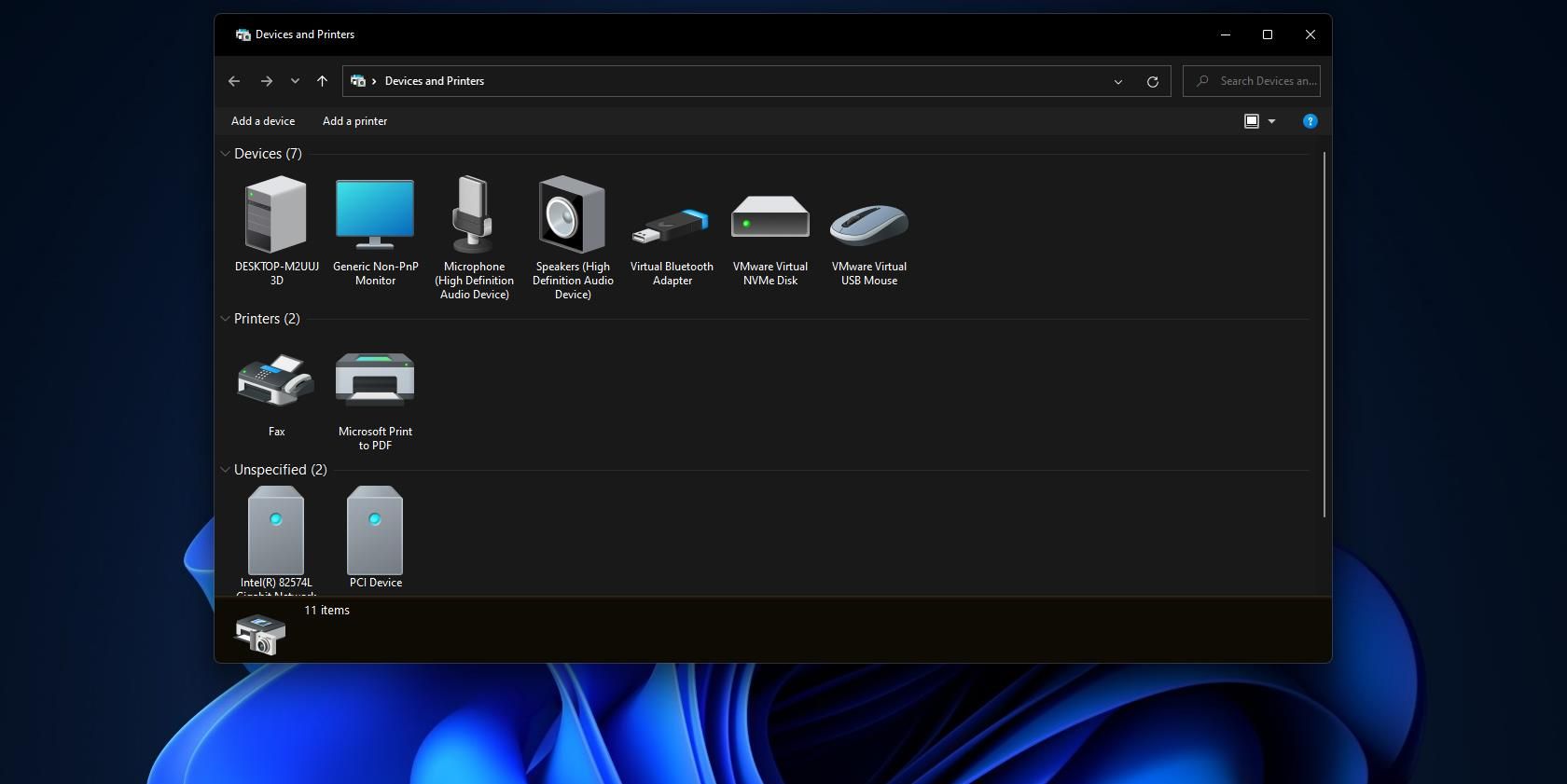 Ярлык Devices and Printers — быстрый доступ в Windows 11