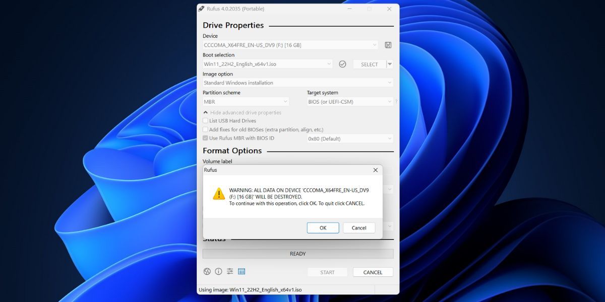 Подтверждение изменений для установки Windows