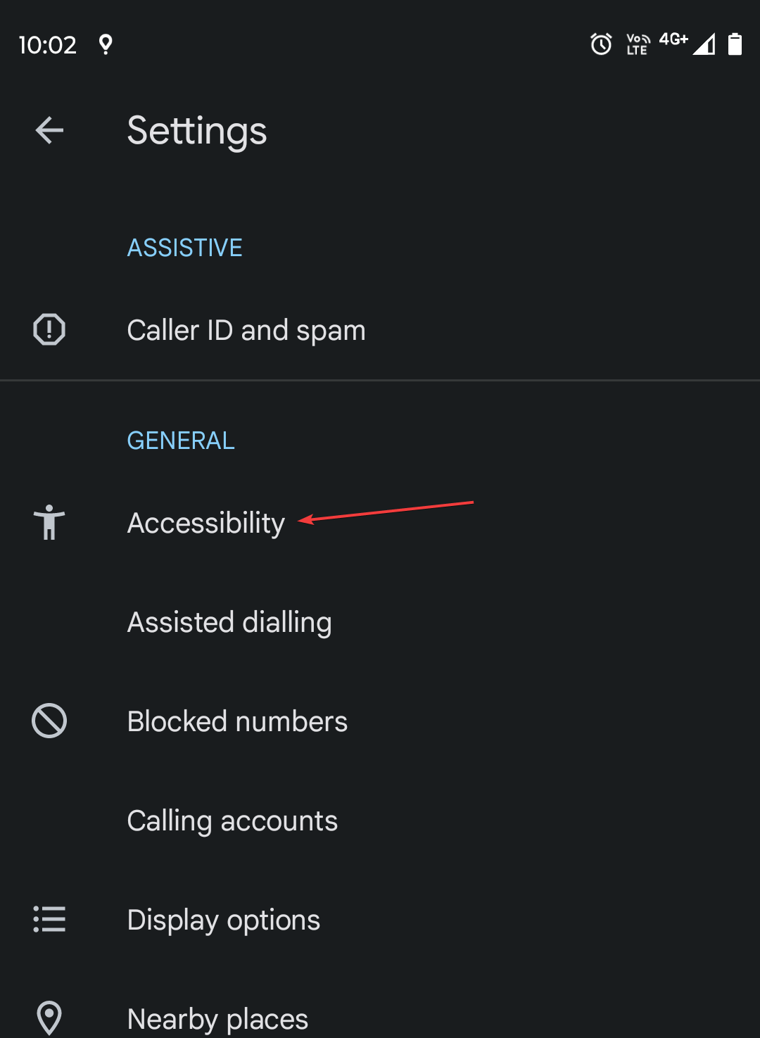 Скриншот: раздел Специальные возможности на Android с параметрами RTT и TTY