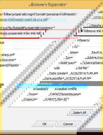 Диалог удаления метаданных с опциями выборочного удаления