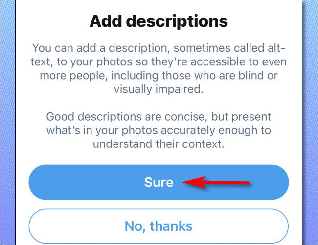 Подтверждение добавления описания: нажмите «Да».