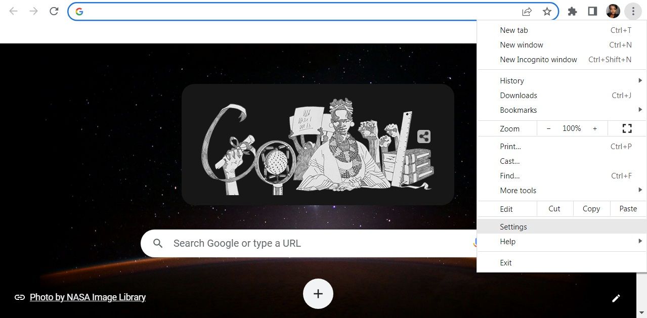 Меню настроек Google Chrome