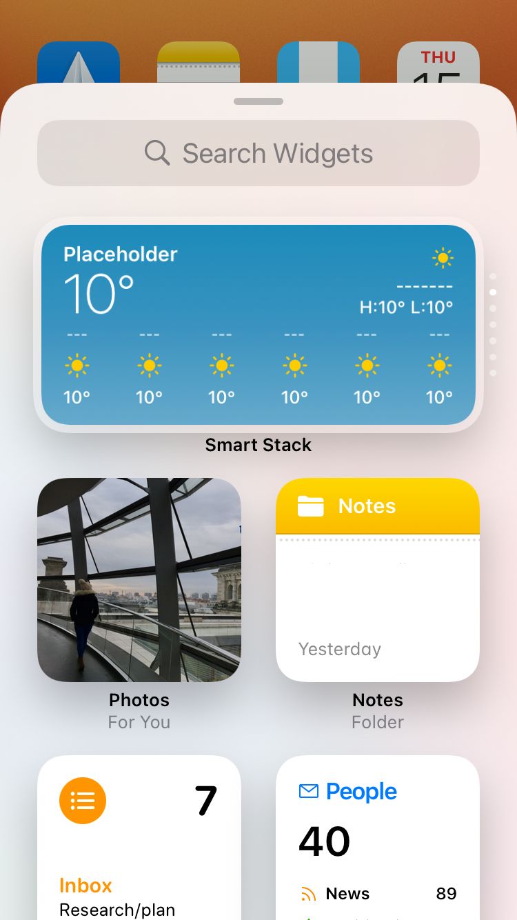 iPhone widget selection