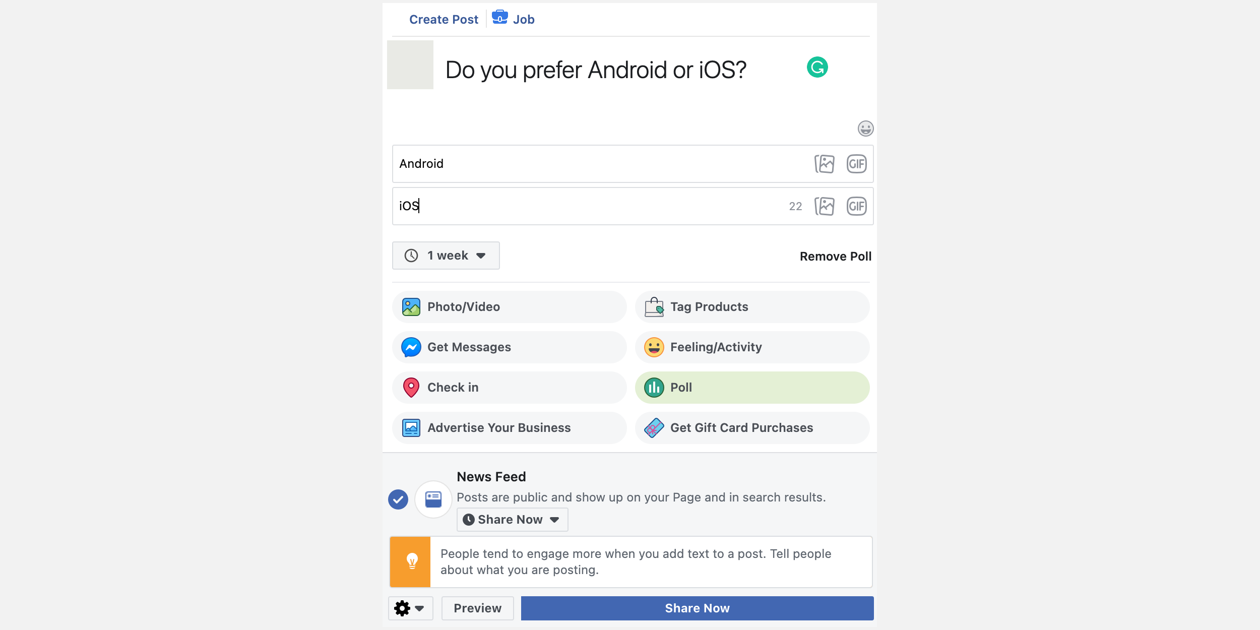 Запустить опрос в группе Facebook