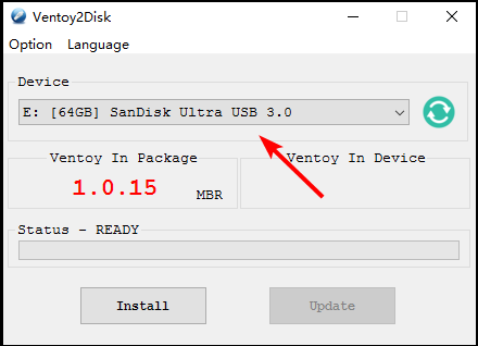 Выбор флешки в Ventoy