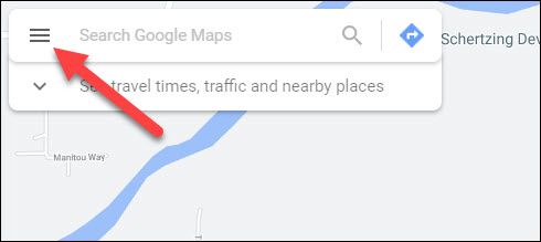 Открытие бокового меню Google Maps (гамбургер)