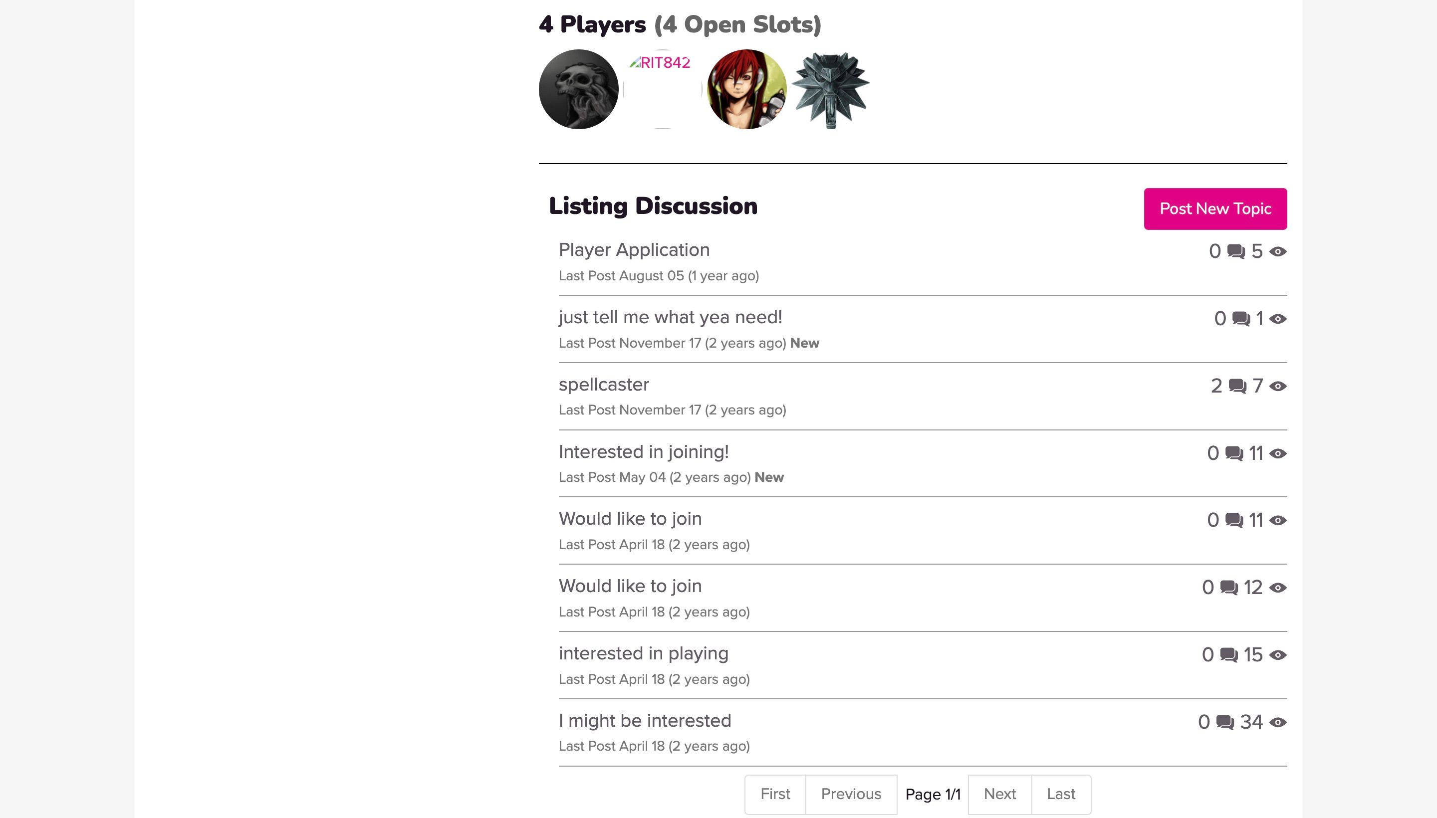 Список игр на Roll20 с множеством заявок