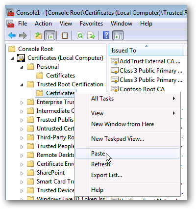 Вставка сертификата в Trusted Root