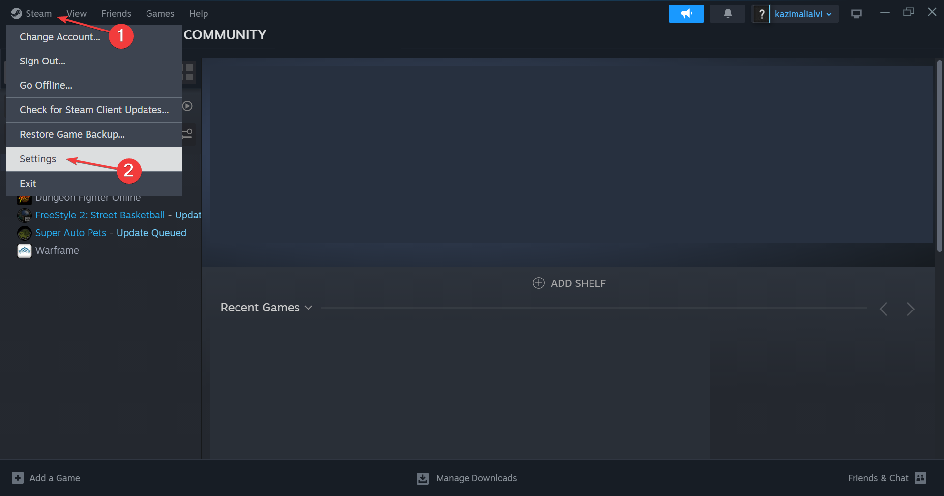 Окно настроек Steam