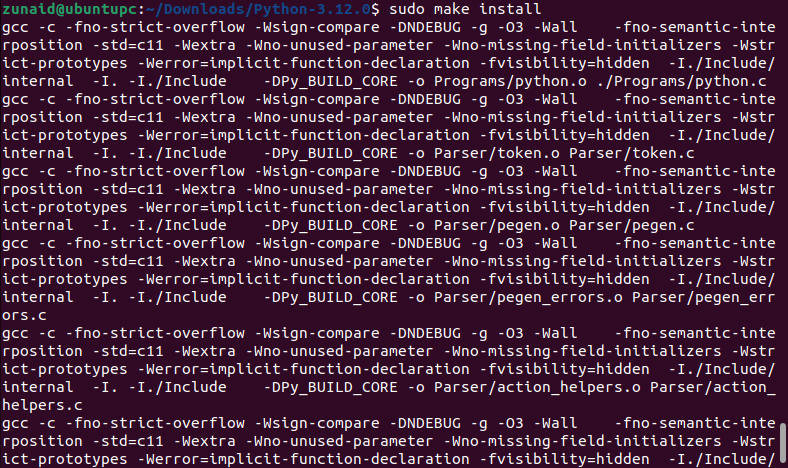 Команда make install собирает Python из исходников