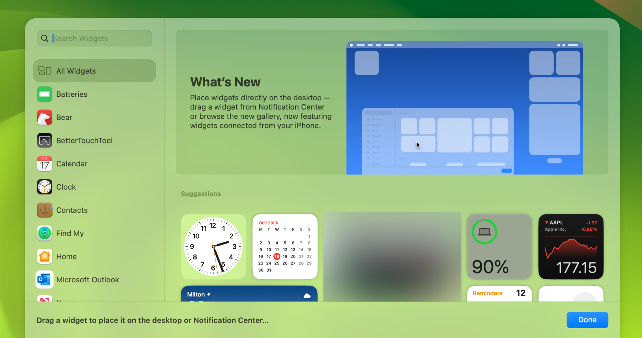 Выбор виджетов в macOS