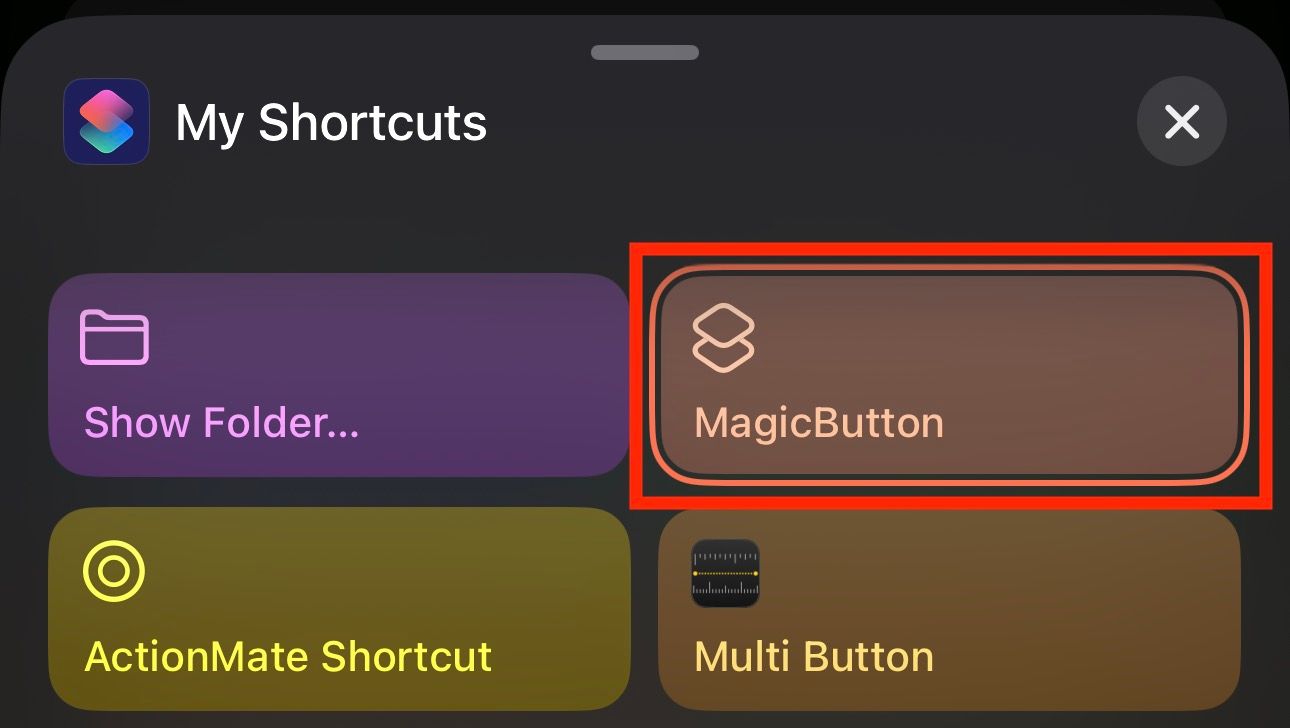 Назначение команды MagicButton на Action‑кнопку iPhone.
