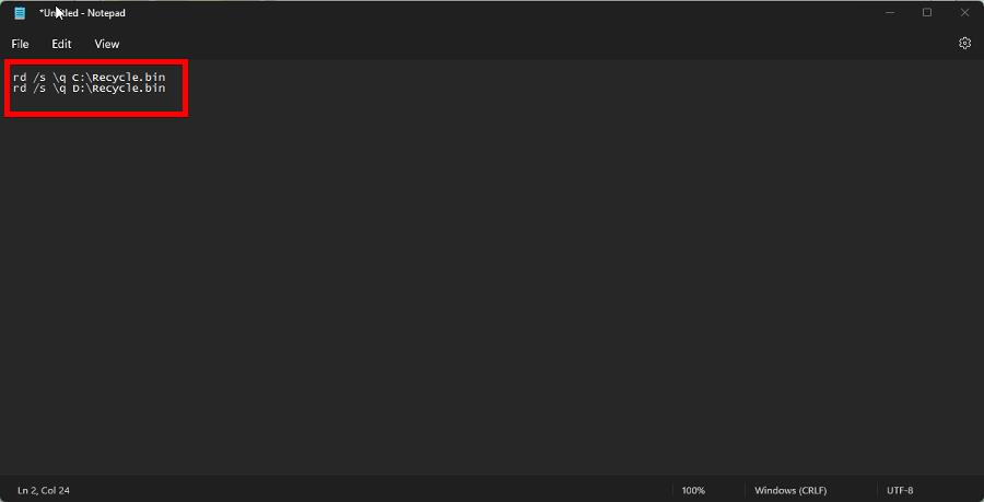 Скриншот: создание .bat файла