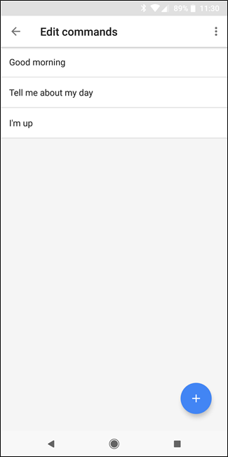 Опции команд в шаблоне 'Good Morning'