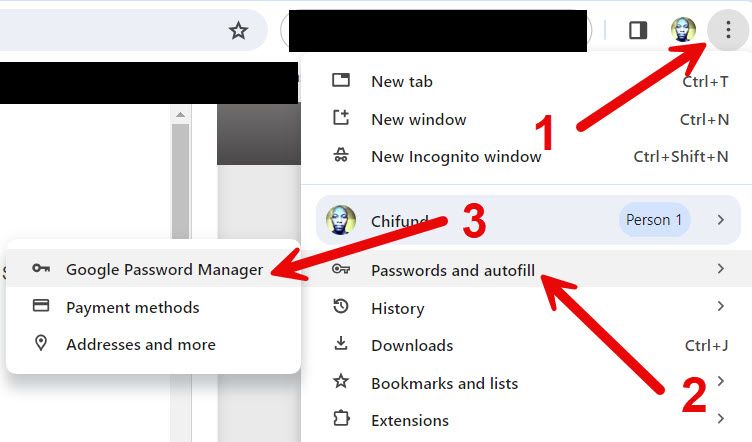 Открытие Google Password Manager в Chrome.