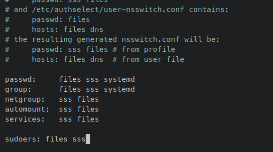 Запись sudoers в /etc/nsswitch.conf