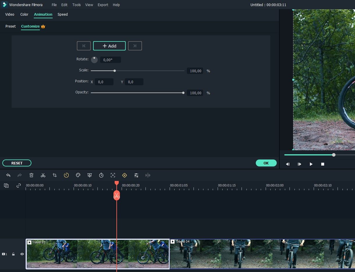 добавление-первого-ключевого-кадра-filmora