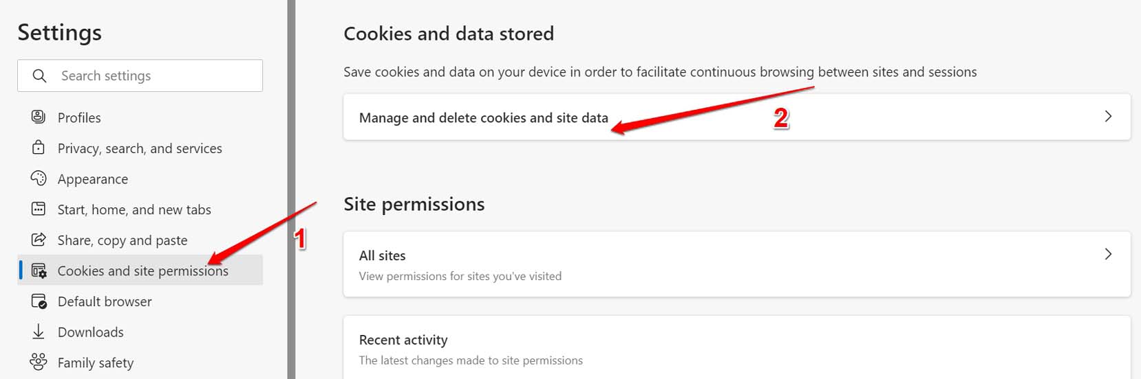 Управление cookies в Edge